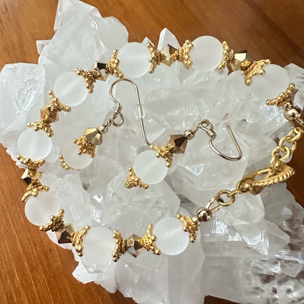 Bracelet earrings set Vermeil and frosted Swarovski elements
